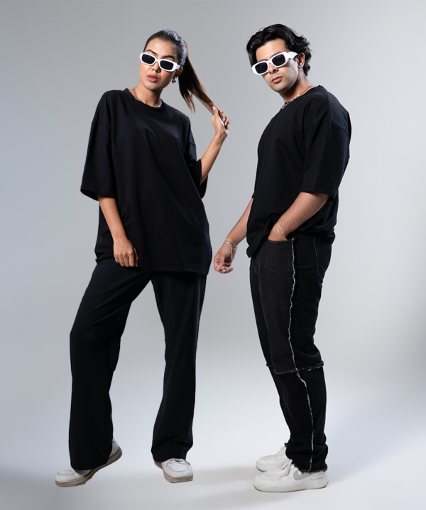 Oversized Black T-shirt- Couple Set