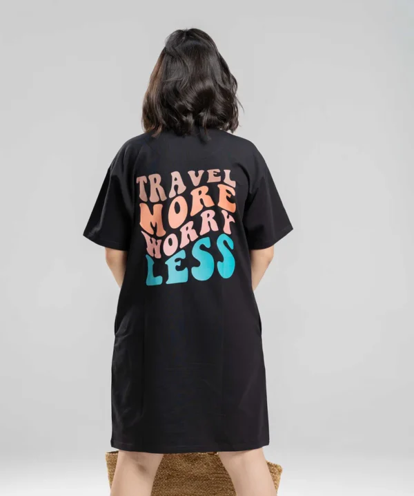 Travel More Worry Less Black T-shirt Dress1